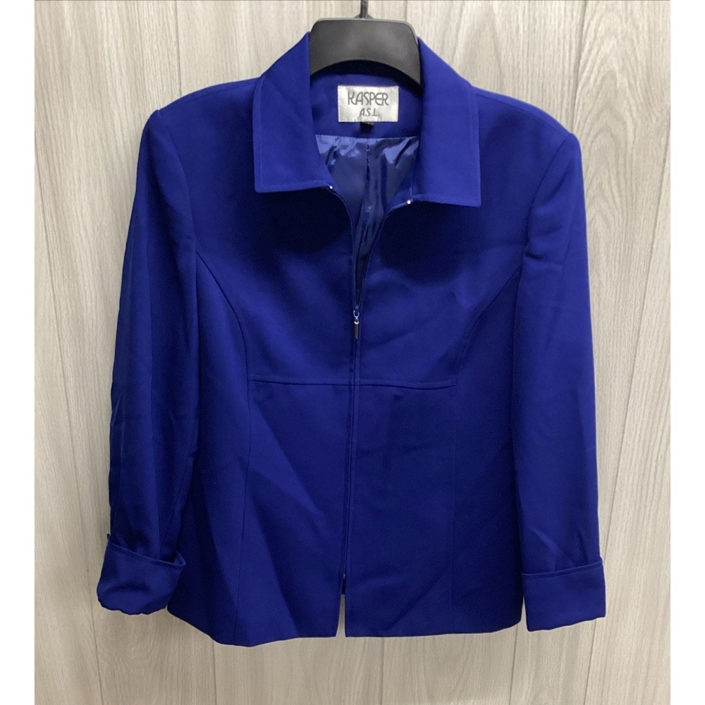 KASPER Women's (Size 10) Blue Zip Front Blazer Jacket Career Workwear‎